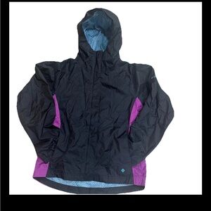 Columbia Girls Windbreaker Rain Jacket Hooded Purple Black Size Large 14/16